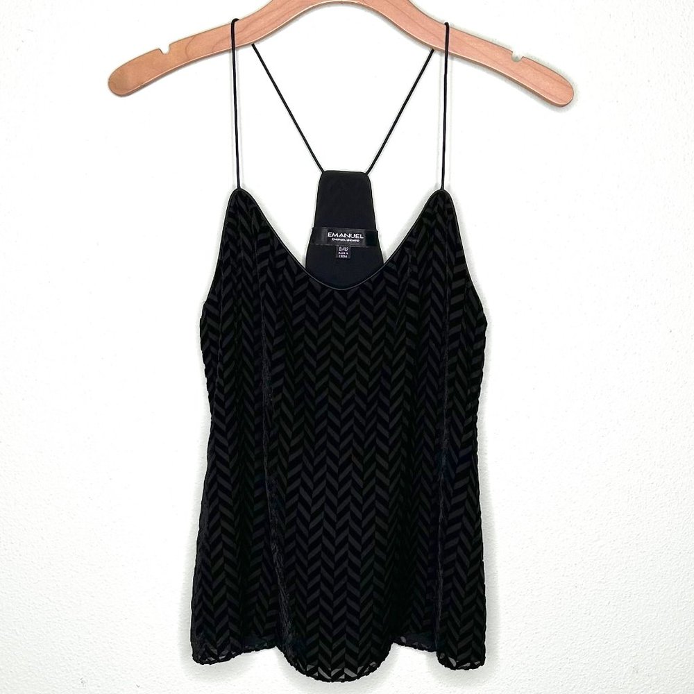 Emanuel Ungaro Silk Velvet Chevron Racerback Top Black Size 8